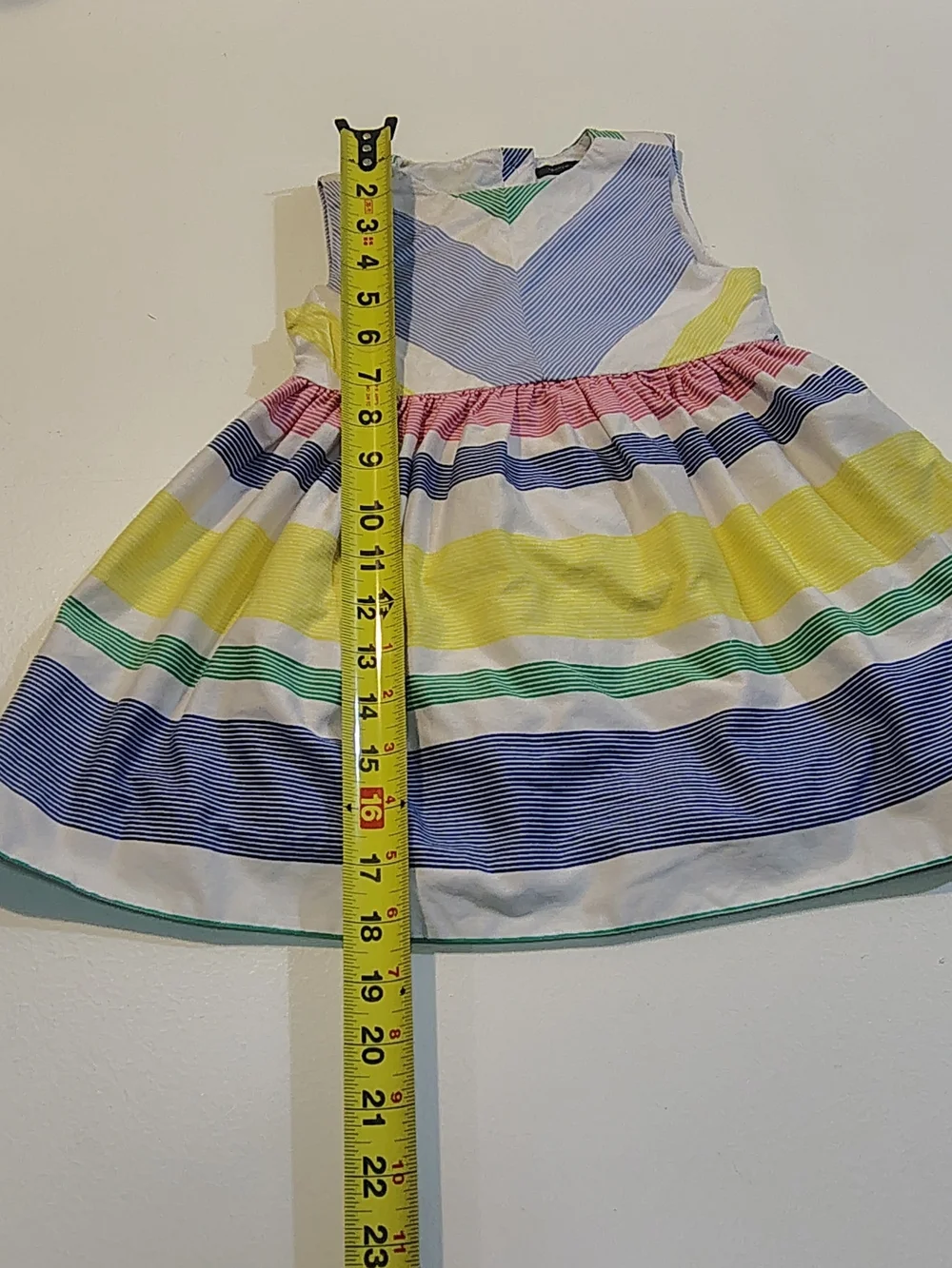 Girls' Multicolor Stripe Cotton Dress - White, Yellow, Blue